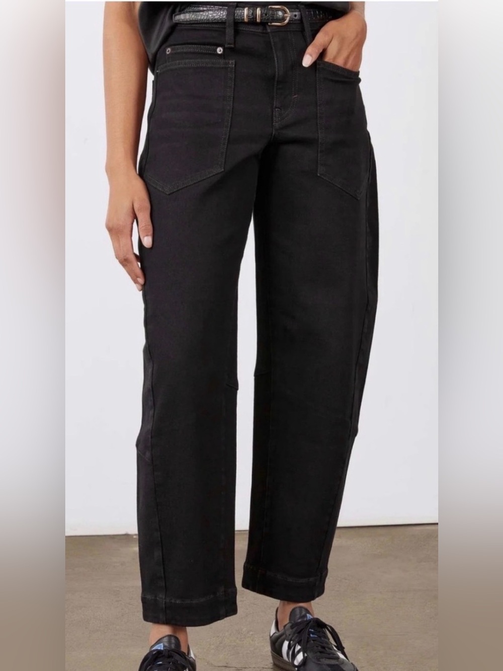 RUTI slouchy barrel leg crop jeans in dusted black